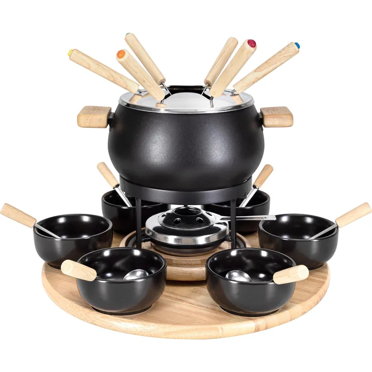 Nouvel Fondue-Set Mila 21tlg, emaillierte Stahlpfanne 1,6L, Induktionsgeeignet, Schwarz