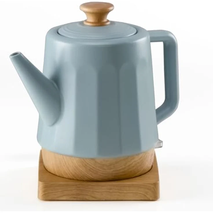 Kvota Elektrischer Wasserkocher aus Keramik, 1,5 Liter, abnehmbarer Deckel, Grau-Blau Modernes Design Harmonie, Teakettle ceramic 1500 W, Decke-Holzgriff, drehbare Basis, Öko-Design – Bild 2