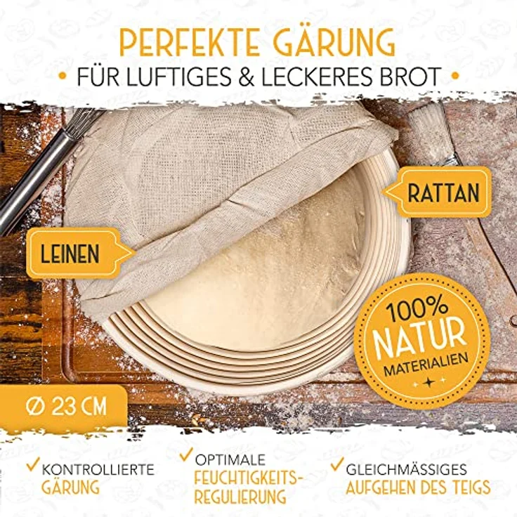 KRUSTENZAUBER Gärkorb + Bäckermesser - Set aus 2x Gärkörbchen u. 2x Teigmesser - Brot Backen Zubehör, Rattan, inkl. 20 Klingen – Bild 3