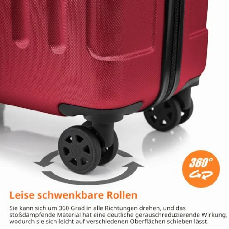 YONSLY Gepäck Suitcase, Hartschalen-Reisekoffer mit TSA-Schloss, YKK-Reißverschluss, 360° Lenkrollen, Teleskopgriff, XL, Rot – Bild 5