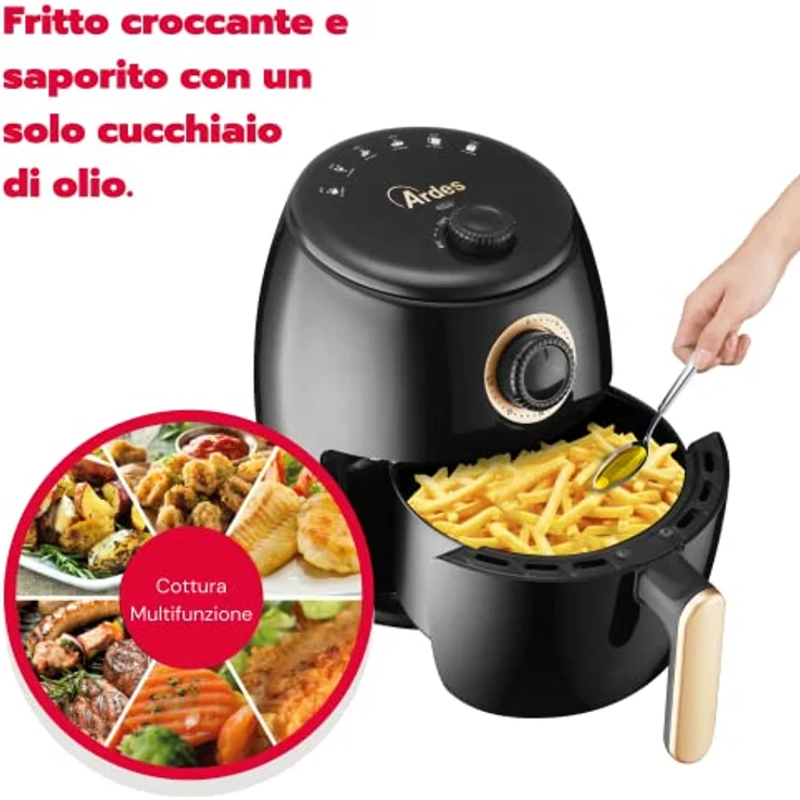 ARDES - Heißluftfritteuse 2 Liter Fassungsvermögen Air Fryer klein 30-Minuten-Timer Höchsttemperatur 200 °C Modell Eldorada Mini 2L AR1K32 – Bild 5
