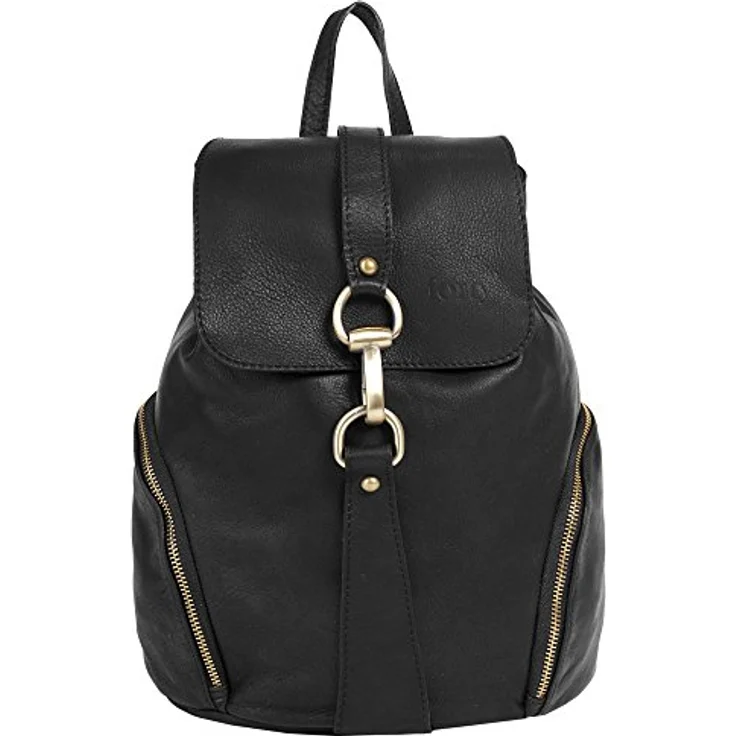forty° Cityrucksack, echt Leder, Made in Italy, geräumig mit goldfarbenen Metallbeschlägen, schwarz – Bild 1