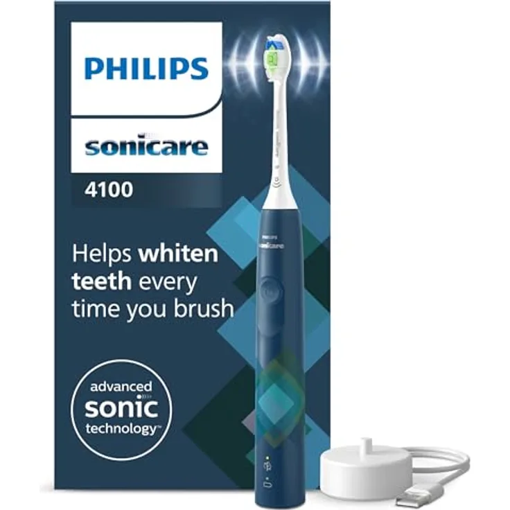 PHILIPS Sonicare 4100 elektrische Zahnbürste mit Schalltechnologie, Blau Prismatic, Modell HX3689/42, mit zwei Modi, Andruckkontrolle und SmarTimer
