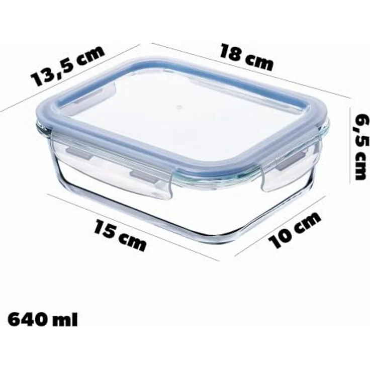 KADAX Glasbehälter Set mit Deckel, 3 Größen 370/640/1040 ml, luftdicht und spülmaschinen- / mikrowellengeeignet, für Meal Prep – Bild 4