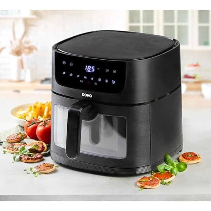 DOMO DO543FR - Heißluft-Fritteuse/Deli-fryer mit Sichtfenster - Timer - Erinnerungsfunktion - Beleuchtung - 8 L - 1800 W - Schwarz – Bild 3