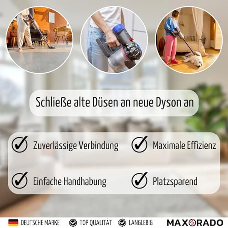 Maxorado V6 Anschluss Adapter, kompatibel mit Dyson V7 V8 V10 V11 V15, für Bodendüse und Kombidüse, Klickverschluss, grau – Bild 3