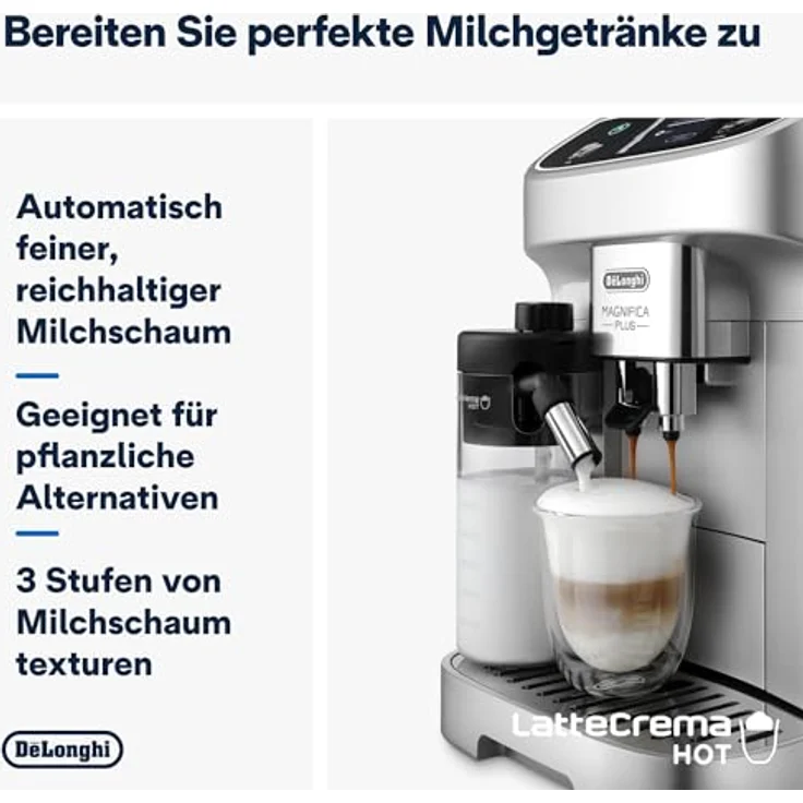 De'Longhi Magnifica Plus ECAM322.70.SB Kaffeevollautomat mit LatteCrema-Milchsystem für Automatischen Cappuccino, 1450W, Silber/Schwarz – Bild 4