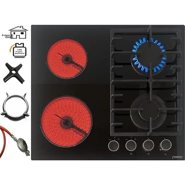 Phönix PG-604ET kombi Gaskochfeld Einbau Glaskeramik Kochfeld Gaskocher 4 Kochplatten autark Glas (freistehend- / Einbau- Gaskochfeld) + Zubehör – Bild 2