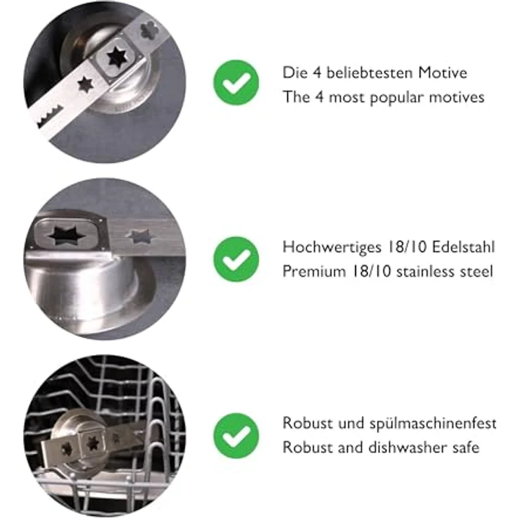 Kitty Professional Spritzgebäckvorsatz "Cookie" Größe 8, Edelstahl, Spülmaschinenfest, 4 beliebteste Muster – Bild 2