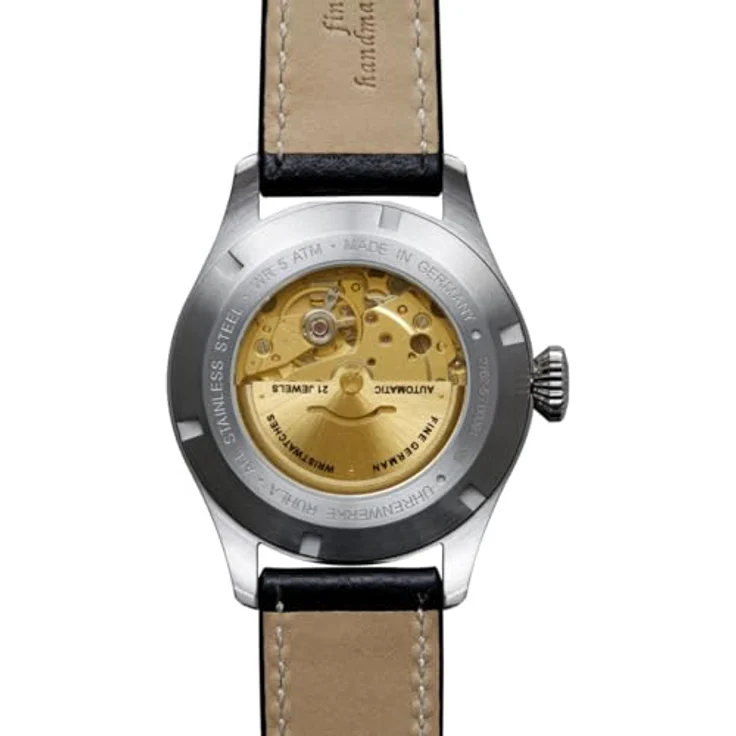 Bauhaus Herrenuhr Aviation Automatik Schwarz 2762-5, Lederarmband, Edelstahlgehäuse, Mineralglas – Bild 3