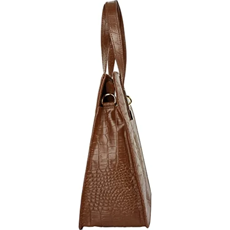 Cluty Damenhandtasche in Kroko-Optik, Braun, 2-geteiltes Hauptfach mit Reißverschluss, abnehmbarer Schultergurt – Bild 5