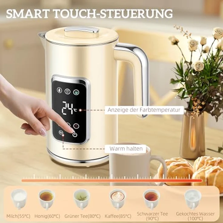 HOMCOM Toaster und Wasserkocher-Set, 1.7 L, 2200 W, 2-Schlitz-Toaster mit LED-Touchscreen, Cremeweiß – Bild 4