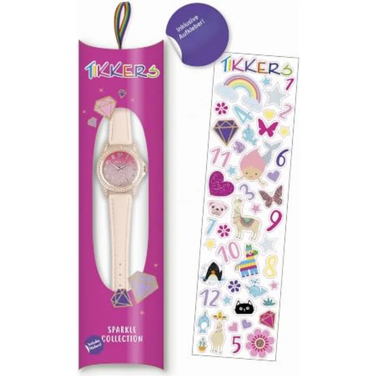Tikkers Unisex Kinder Uhr TK0176, rosa Glitzer-Zifferblatt mit pinkem PU-Armband und roségoldener Schnalle, Edelstahlgehäuse mit Steinbesatz – Bild 4