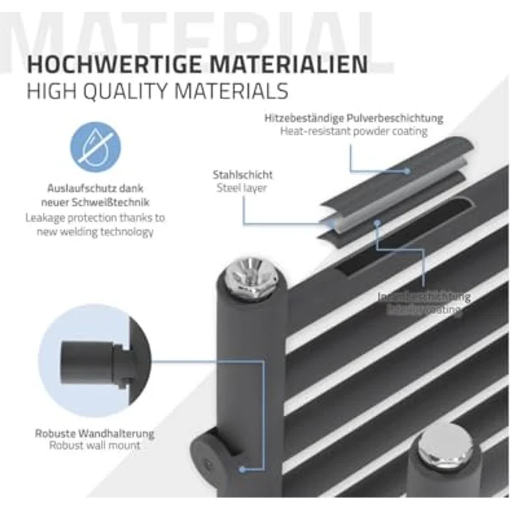 ML DESIGN modern living Badheizkörper 500 x 800 mm Anthrazit, Designheizkörper für Badezimmer, hohe Wärmeabgabe und modernes Design, inkl. Montage-Set – Bild 5