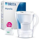 BRITA Wasserfilter-Kanne Marella weiß (2,4l) inkl. 12x MAXTRA PRO All-in-1 Kartusche (Jahresvorrat) – Filter zur Reduzierung von Kalk, Chlor, Blei, Kupfer & geschmacksstörenden Stoffen im Wasser