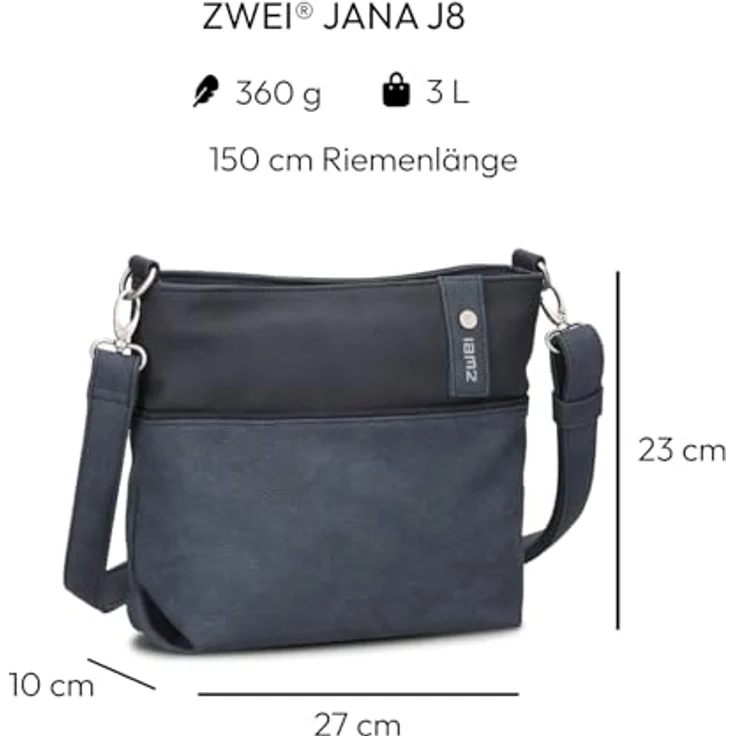 ZWEI Beuteltasche Jana J8, Umhängetasche aus weichem Kunstleder, schwarz, 27 x 10 x 23 cm – Bild 2