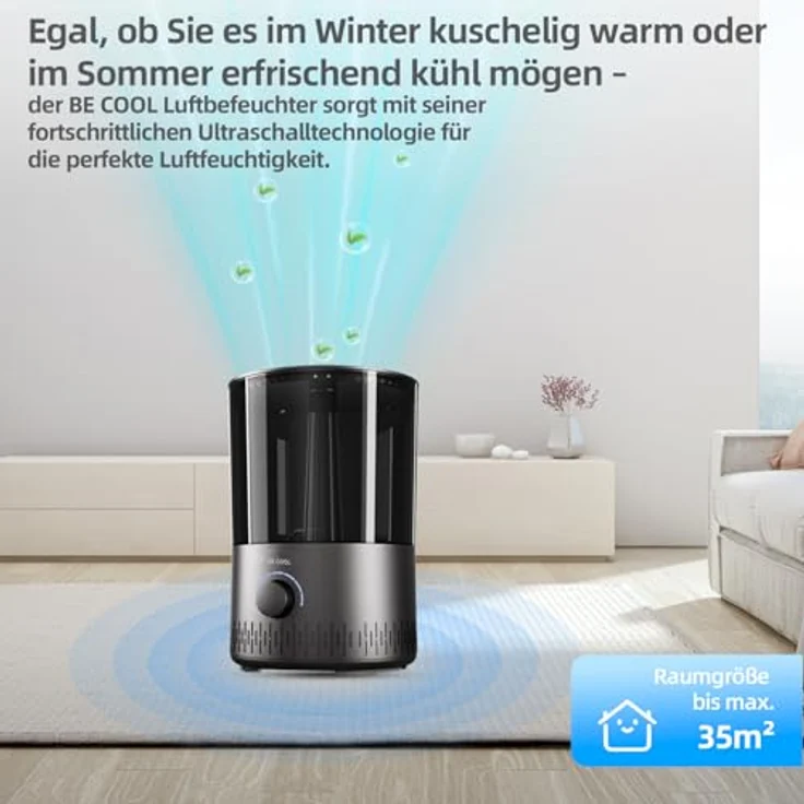 Be Cool Luftbefeuchter 2-in-1, Warm-/Kaltluft mit 7 einstellbaren Stufen, 360° Drehung, 12 Stunden Laufzeit, 5L Tank, Schwarz – Bild 4