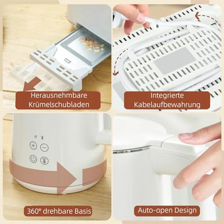 HOMCOM Toaster Wasserkocher Set, 1,5L Wasserkocher mit 2200W und 7 Temperatureinstellungen, Toaster für 2 Scheiben mit 7 Bräunungsstufen, Weiß – Bild 9