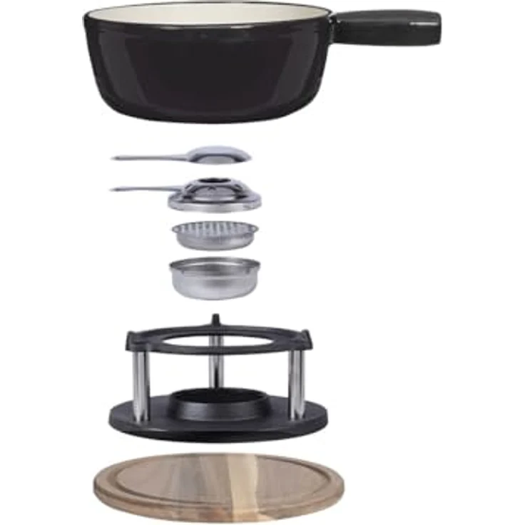 Livoo Fondue-Set MEN426N, 2,6 l Caquelon aus emailliertem Gusseisen mit Akazienholzsockel, für bis zu 6 Personen, induktionsgeeignet – Bild 3