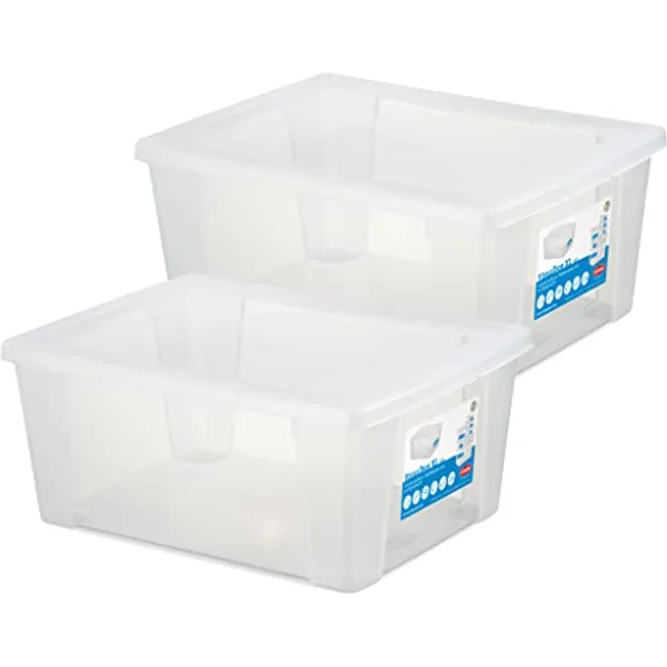 2 Stück Aufbewahrungsboxen mit Deckel aus transparentem Kunststoff und XXL Stauvolumen! In verschiedenen Größen. (2 x XL)