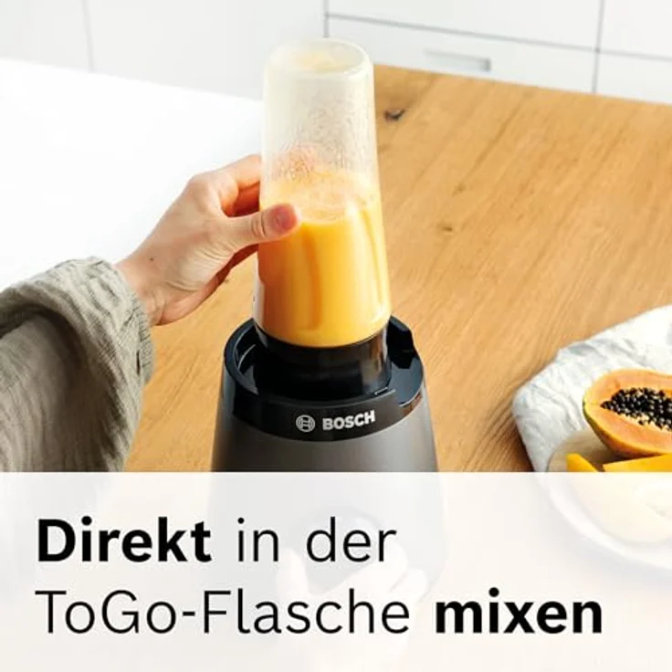 Bosch Serie 4 MMB6174S Standmixer, 1200W, ToGo-Flasche 0,6L, mit ThermoSafe Glasbehälter, silber – Bild 4