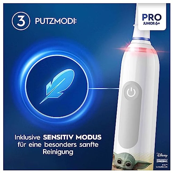 Oral-B Junior Pro Starwars Elektrische Zahnbürste/Electric Toothbrush für Kinder ab 6 Jahren, 2 Aufsteckbürsten, 360°-Andruckkontrolle, 3 Putzmodi inkl. Sensitive Zahnpflegee, Timer, weiß – Bild 5