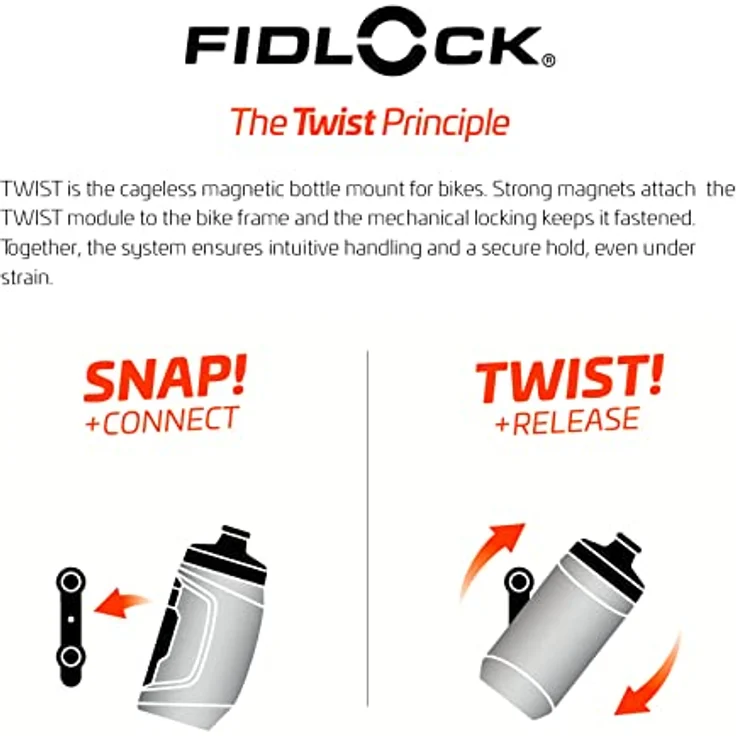 Fidlock TWIST Bottle 450 + Bike Base Set, 450 ml Trinkflasche mit selbstschließender Membran, transparent schwarz – Bild 4