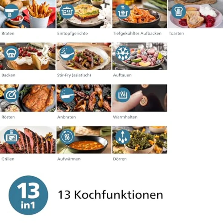 Philips Airfryer 2000 Series, Heißluftfritteuse mit 4,2L, digitalem Touchscreen, 13 Garoptionen, 9 voreingestellten Funktionen, 1500W Leistung, schwarz – Bild 5