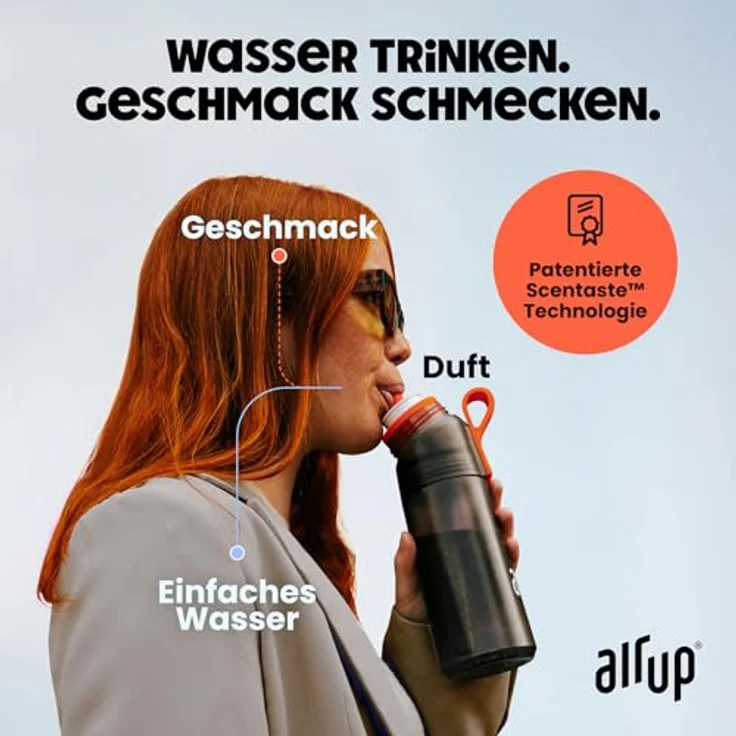 air up® Flasche Steel Starter Set Original aus Edelstahl inkl. Pods in 5 Geschmacksrichtungen, zuckerfrei I 480ml Isolierflasche mit Geschmack, hält Wasser 14 Std. kalt I Schwarz – Bild 2