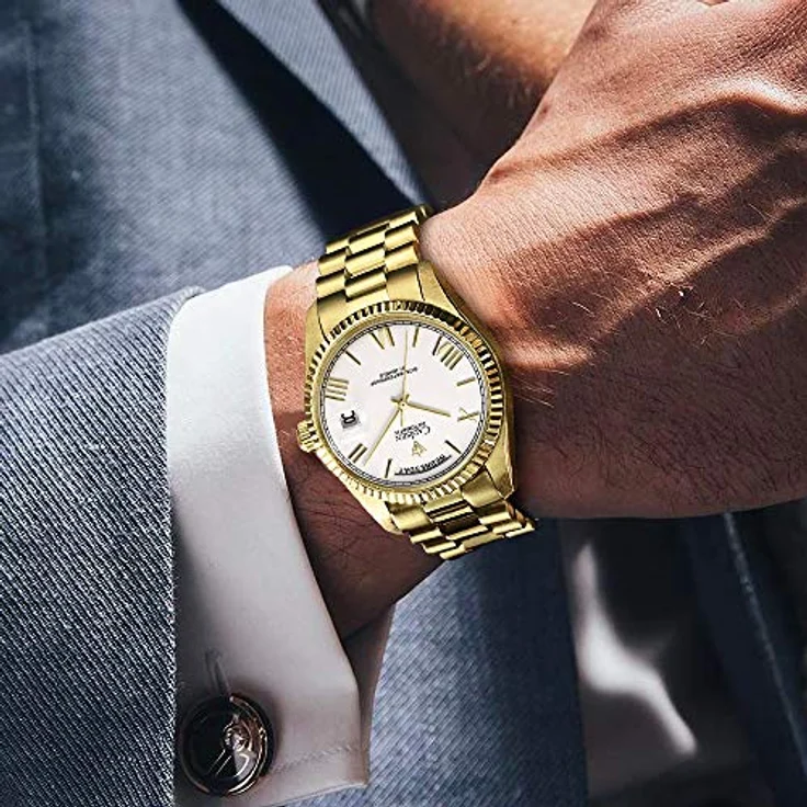 CADISEN MIYOTA 8285 Automatik Uhr Herren, Mechanische Automatikuhr mit Saphirglas und Edelstahlarmband, goldene und weiße Akzente, 100 m wasserdicht – Bild 4