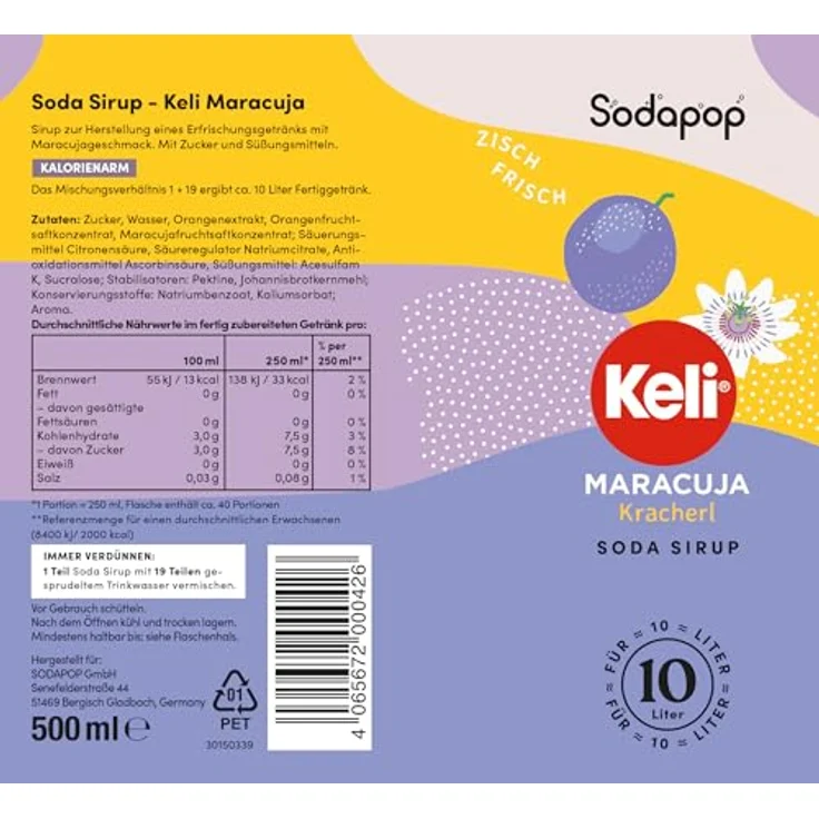 Keli Maracuja Sirup 500ml für 10 Liter – Bild 4