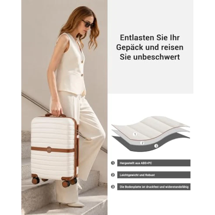 KONO Reisekoffer Mittelgroß 62L, ABS+PC Hartschalenkoffer mit 4 drehbaren Doppelrollen und Zahlenschloss – Bild 5