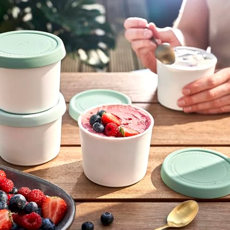Springlane Kitchen 4er-Set Eisbehälter für Speiseeis 400 ml, BPA-frei, Farblich codiert in Hellgrün und Dunkelgrün – Bild 4