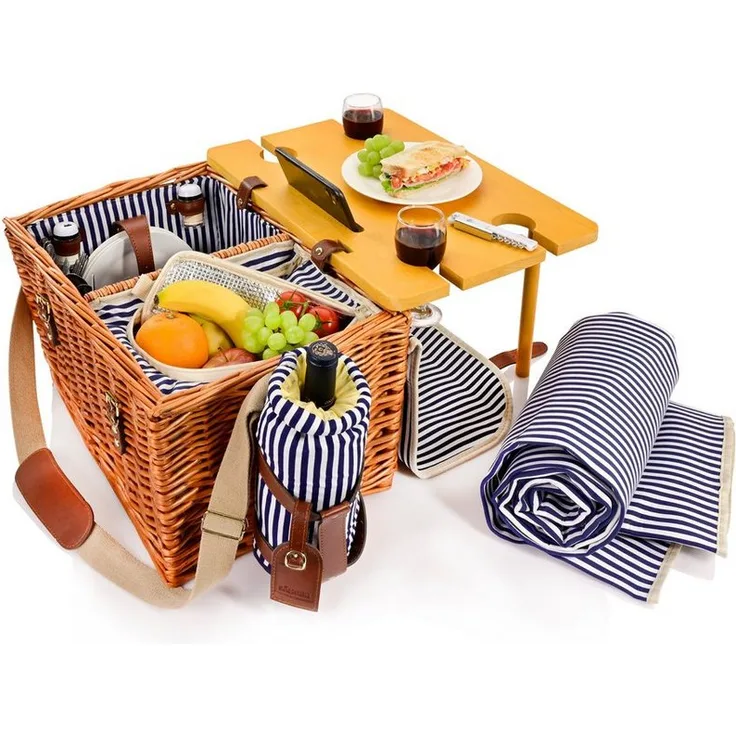 SÄNGER Picknickkorb Borkum (Set, 25 St., Picknickkorb), 4 Personen, integrierter Tisch & Kühltasche, Weide & Leder, Porzellan & Kunststoff, 3,5 kg, braun