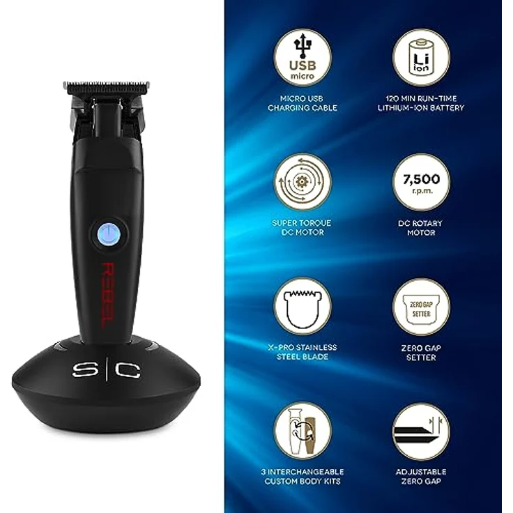 STYLECRAFT Professioneller Herren-Haarschneider Stylecraft Rebel by Gamma Più, Trimmer mit Rotationsmotor, 120 Minuten Autonomie ohne Kabel, Verstellbare Klinge 0 Gap, 3 Austauschbare Abdeckungen – Bild 2