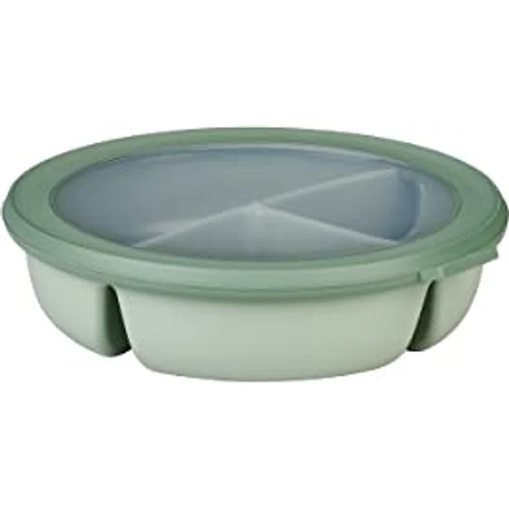 Mepal – Bento-Schüssel, Multischale mit 3 Fächern, rund Cirqula – Frischhaltedose luftdicht – Mahlzeiten getrennt aufbewahren – Meal-Prep-Boxen & Vorratsdosen – 250 ml, 250 ml & 500 ml – Nordic sage – Bild 1