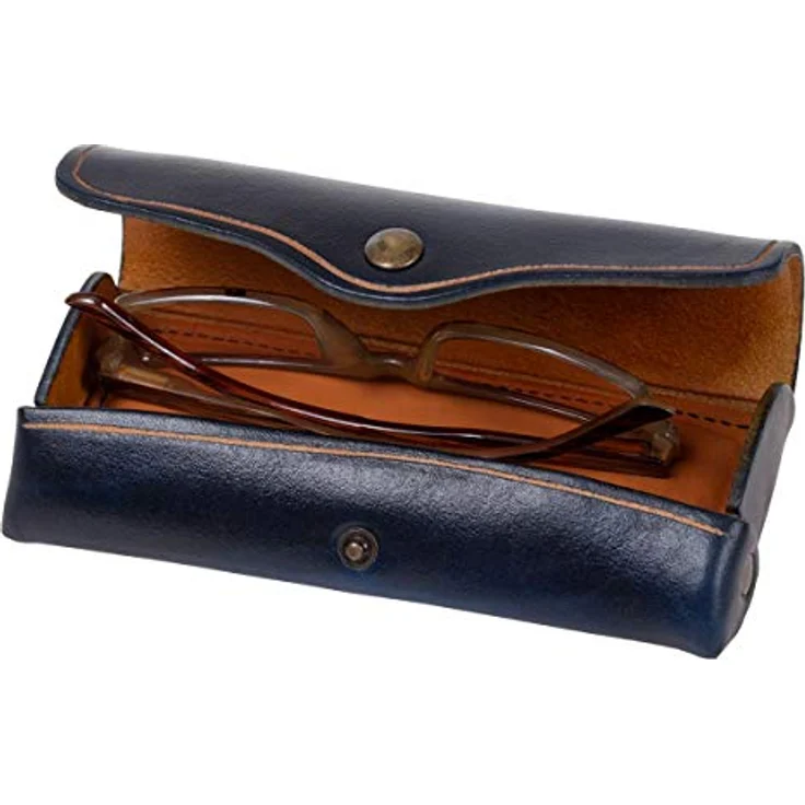 MIKA 28063107 - Brillenetui groß aus Echt Leder/Sattelleder, Etui für Brillen und Sehhilfen, Brillenbox für Damen und Herren, Brillenaufbewahrung in blau, Sonnenbrillenetui ca.16 x 8 x 3 cm – Bild 2