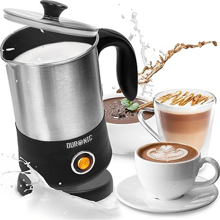 Duronic MF300 Elektrischer Milchaufschäumer, 400 ml Induktions-Milchschäumer mit leiser automatischer Funktion für heißen & kalten Milchschaum aus Edelstahl – Bild 1
