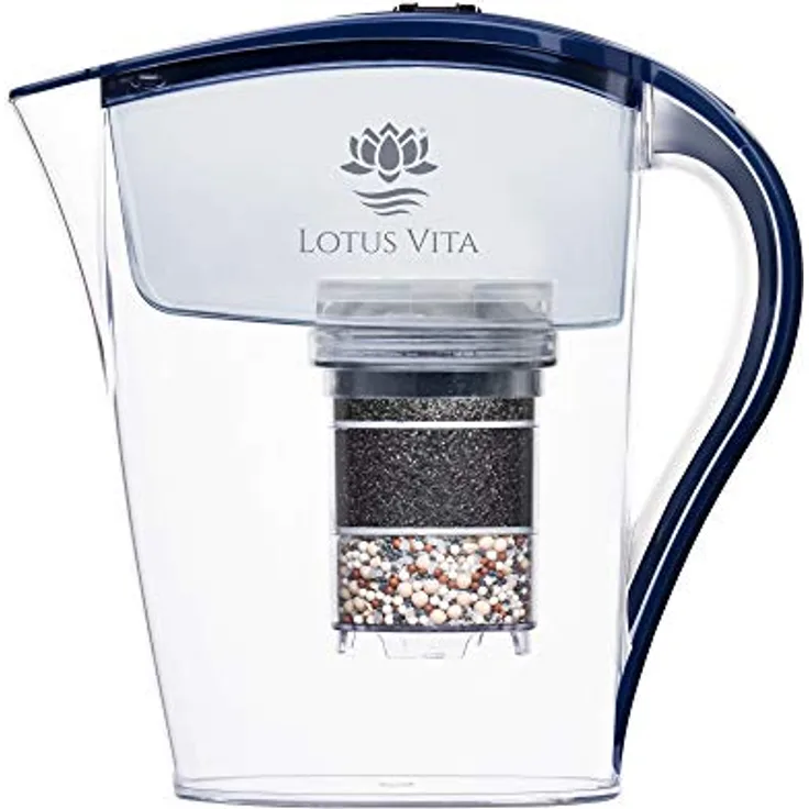Lotus Vita FAMILY Wasser Filterkanne mit Kartusche, 4-Stufen-Filtersystem, BPA-frei, blau