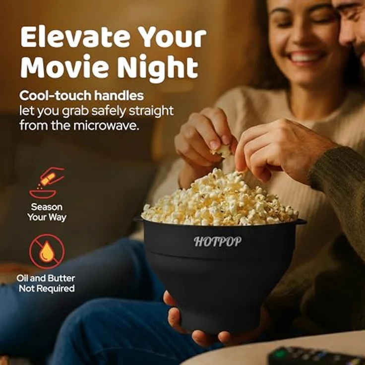 Das Original Hotpop Mikrowellen-Popcorn-Maschine, Silikon-Popcorn-Maschine, faltbare Schale, BPA-frei und spülmaschinenfest schwarz – Bild 6