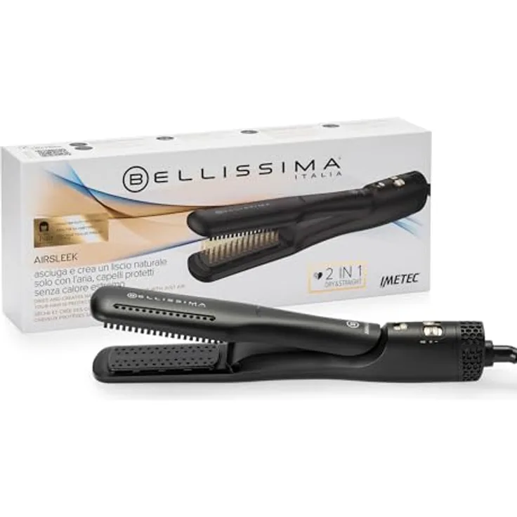 BELLISSIMA AirSleek 2-in-1 Glätteisen, Ionisator, Keramikbeschichtung und Keratin, 2 Temperaturen, schwarz