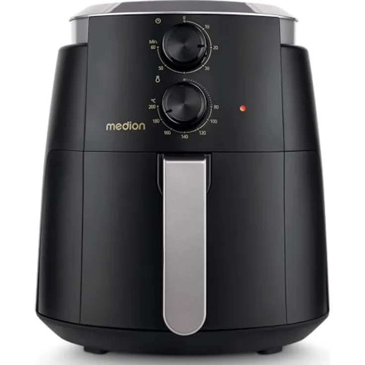 MEDION P30 L Heißluftfritteuse (4,7 Liter, 1500 Watt, einfache Bedienung, ölfreies Frittieren, 60 Min Timer, bis zu 200° C, Antihaft-Beschichtung, MD13020) schwarz
