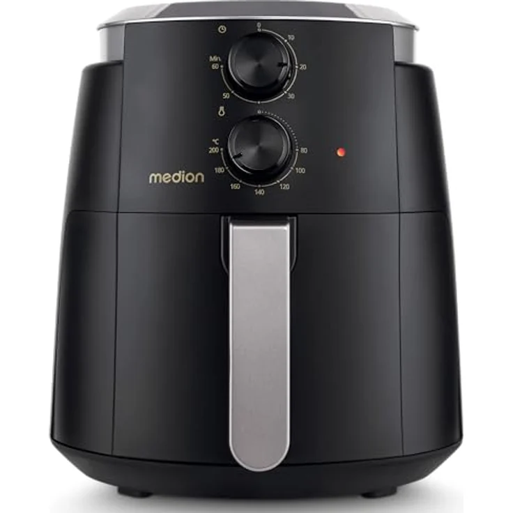 MEDION P30 L Heißluftfritteuse (4,7 Liter, 1500 Watt, einfache Bedienung, ölfreies Frittieren, 60 Min Timer, bis zu 200° C, Antihaft-Beschichtung, MD13020) schwarz – Bild 1