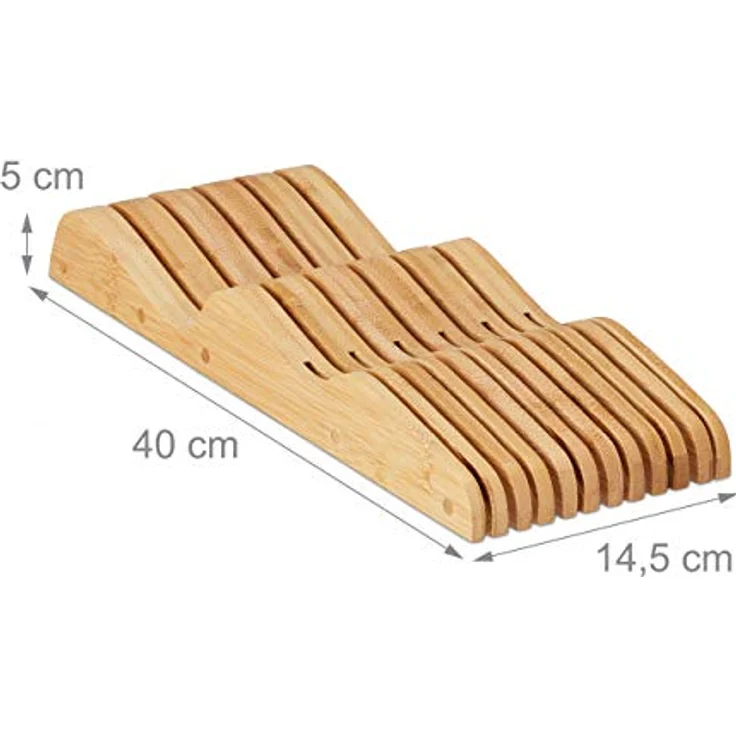 Relaxdays Messerblock Schublade, liegend, Bambus, für 11 Messer, HBT 5x14,5x40 cm, Schubladeneinsatz, Natur – Bild 4
