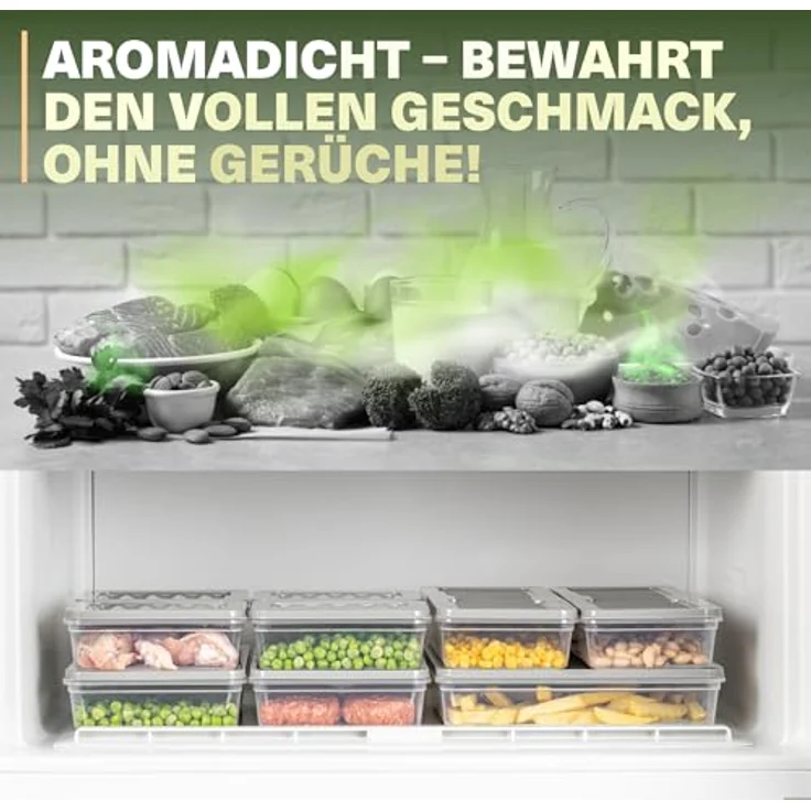 VIWARES Stapelbare Gefrierdosen 9er Set, Lebensmittellagerung für Kühlschrank und Gefrierfach, Frostfest bis -25°C, wiederverwendbar, Grau – Bild 6