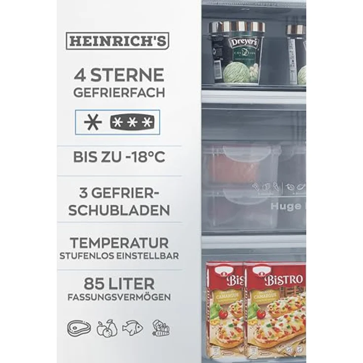 Heinrich´s Mini Gefrierschrank, 85 Liter, -18°C~-38°C, 3x Gefrierschublade, weiß – Bild 5