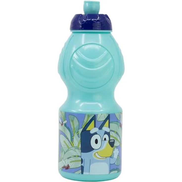 Bluey Trinkflasche 400 ml, Kindertrinkflasche mit ergonomischer Form und Tropfschutz für Schule und Freizeit – Bild 1