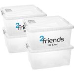 4er Set Aufbewahrungsbox mit Deckel Groß, 60 Liter Kisten Boxen Aufbewahrung, Stapelbar, Plastikbox mit Deckel, Griffen und Lüftungsklappe - Ideal für Stauraum Maximieren und Langlebige Ordnung