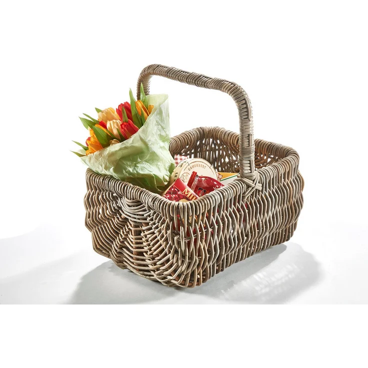 Kobolo Einkaufskorb ETTA, Rattankorb mit Henkel in kubu grey, vielseitig einsetzbar als Aufbewahrung und Wohnaccessoire