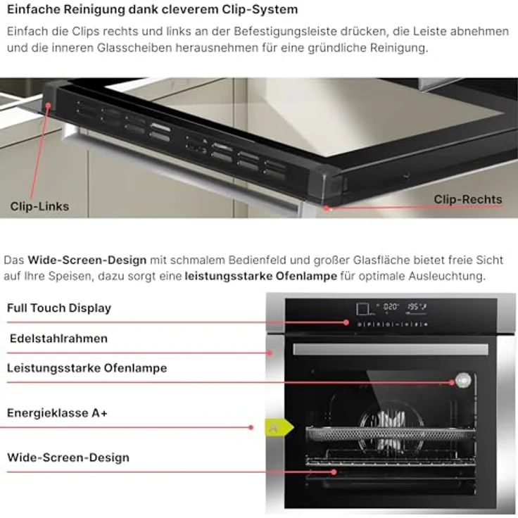 KB ELEMENTS Einbaubackofen 75DV3, 60 cm, 73 Liter, 15 Funktionen, Airfryer Funktion, AQUA CLEAN, Edelstahlrahmen, Touch Display – Bild 4